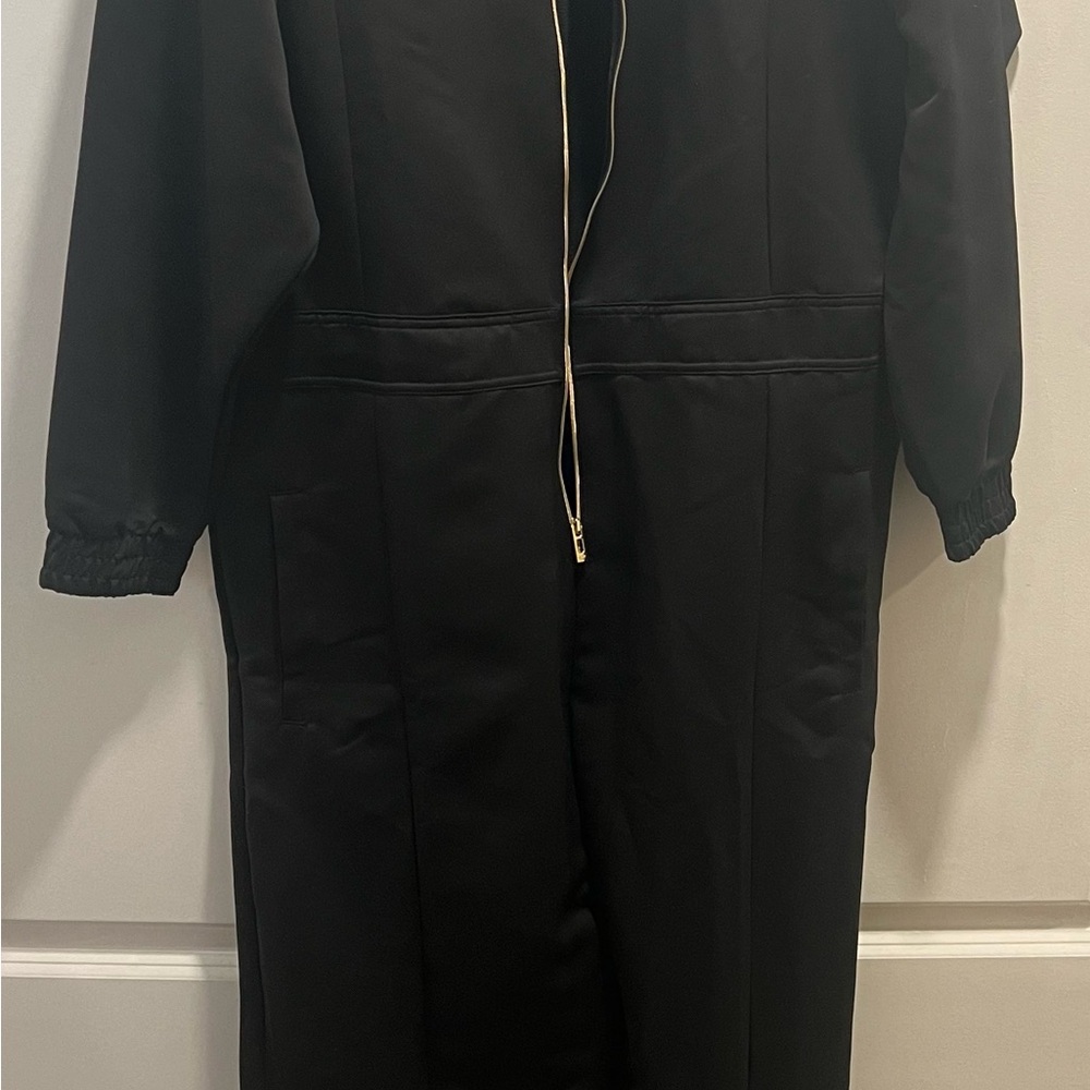 adidas Black Zip-Front One Piece JUMPSUIT. Hidden mesh peekaboo zipper option
